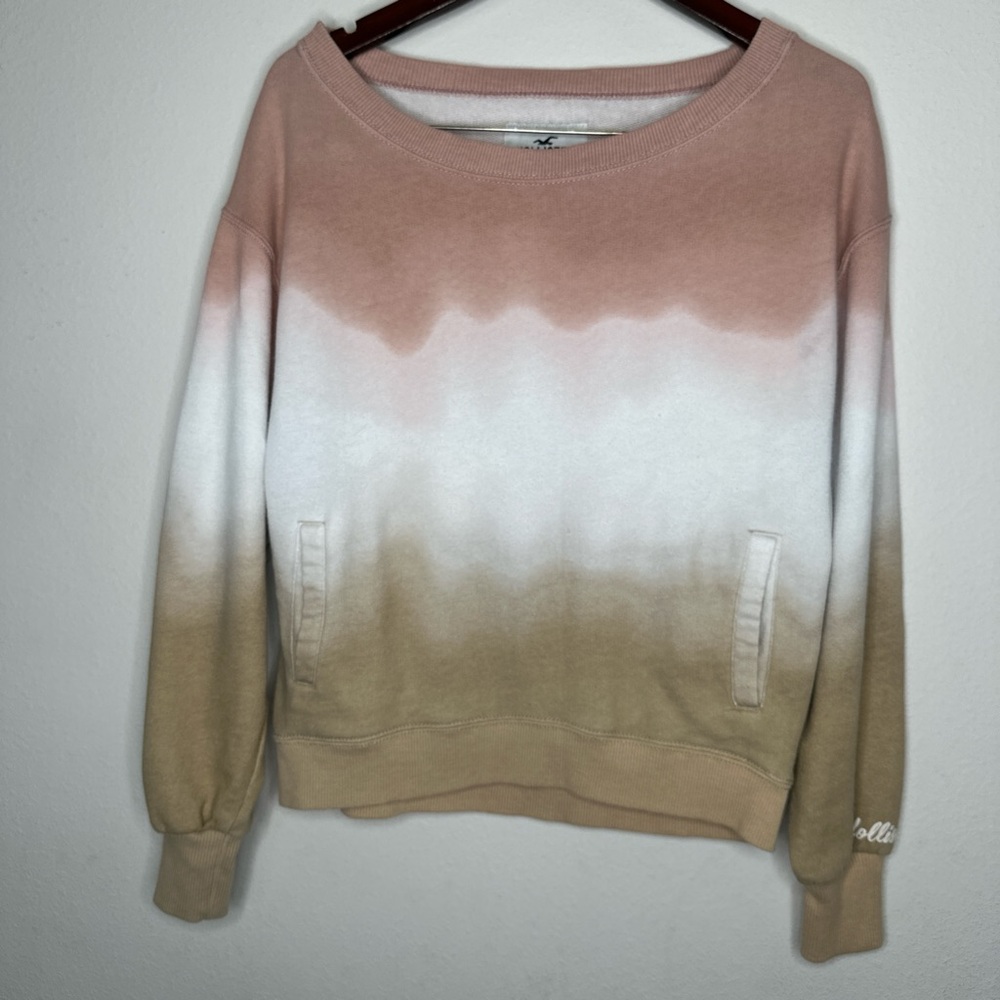 Hollister Pink and Tan Crew Neck Sweater Soft Knit Casual